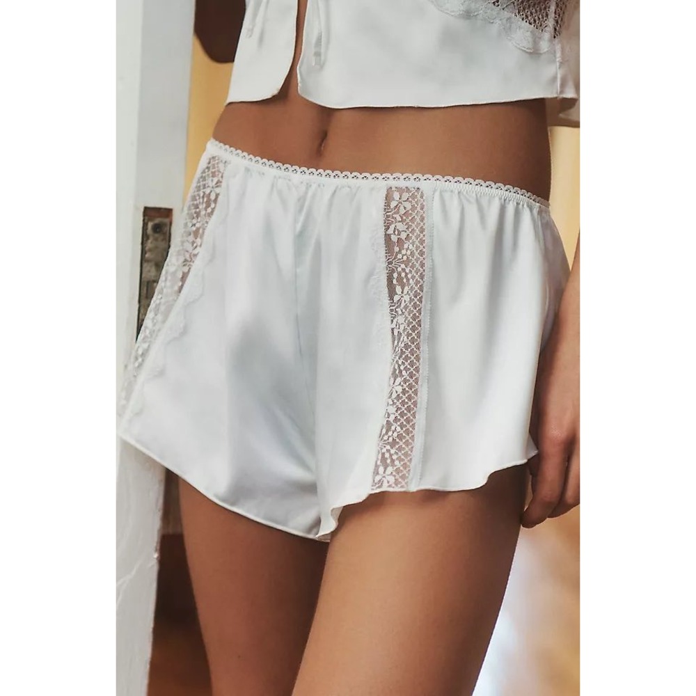 Kat the Label Lucille Satin Lace Tap Shorts White Bridal Sleepwear Small